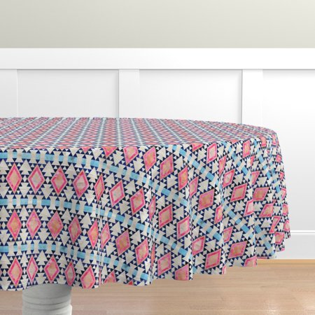 

Cotton Sateen Tablecloth 90 Round - Diamond Tribal Kilim Geometric Southwestern Bohemian Boho Style Diamonds Triangles Print Custom Table Linens by Spoonflower