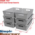 thumbnail image 3 of Simple Houseware Stackable Plastic Woven Basket Organizer 6 Pack 14.5"" x 8.5"" x 3.5"" Gray, 3 of 5