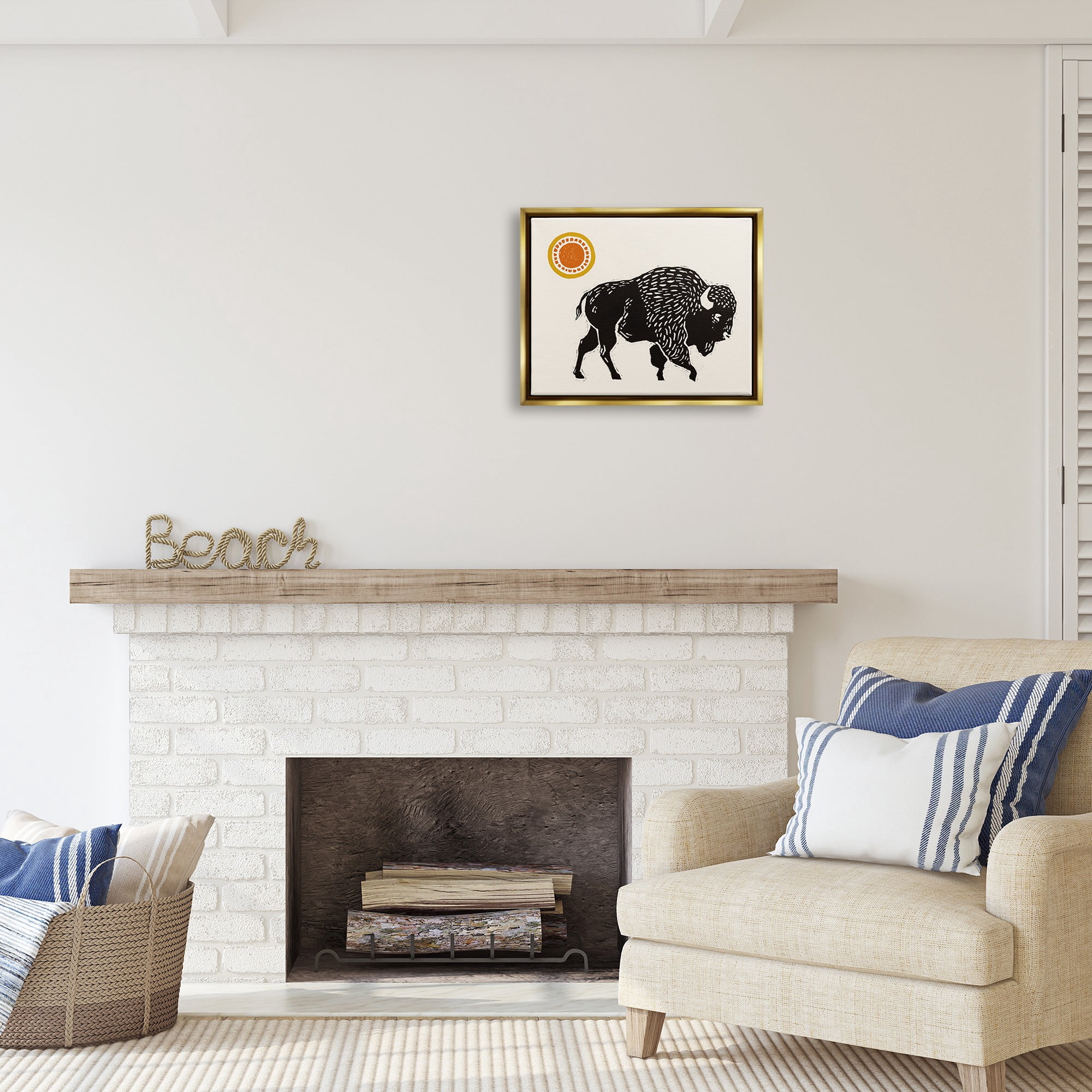 Stupell Industries Southwestern Bison Portrait Animals & Insects Painting Gold Floater Framed Canvas Art Print Wall Art, 21 x 17