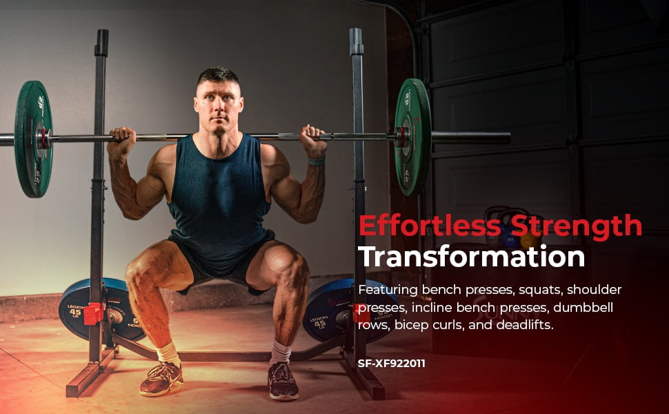 Sunny Health & Fitness Adjustable Bench Press Squat & Weight Rack, Shoulder Press, Incline Bench Lift, Dumbbell Rows, Deadlifts - SF-XF922011
