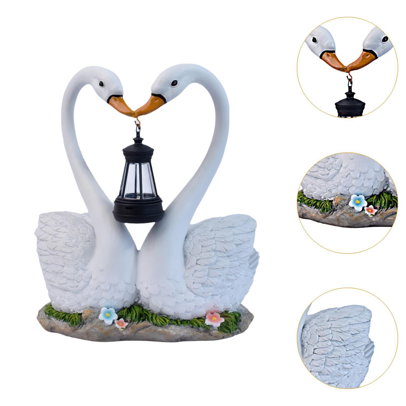 simhoa Swan Garden Statue Animal Figurine with Solar Lantern Gift Modern Garden Decor Resin Sculpture Ornament for Outside Courtyard
