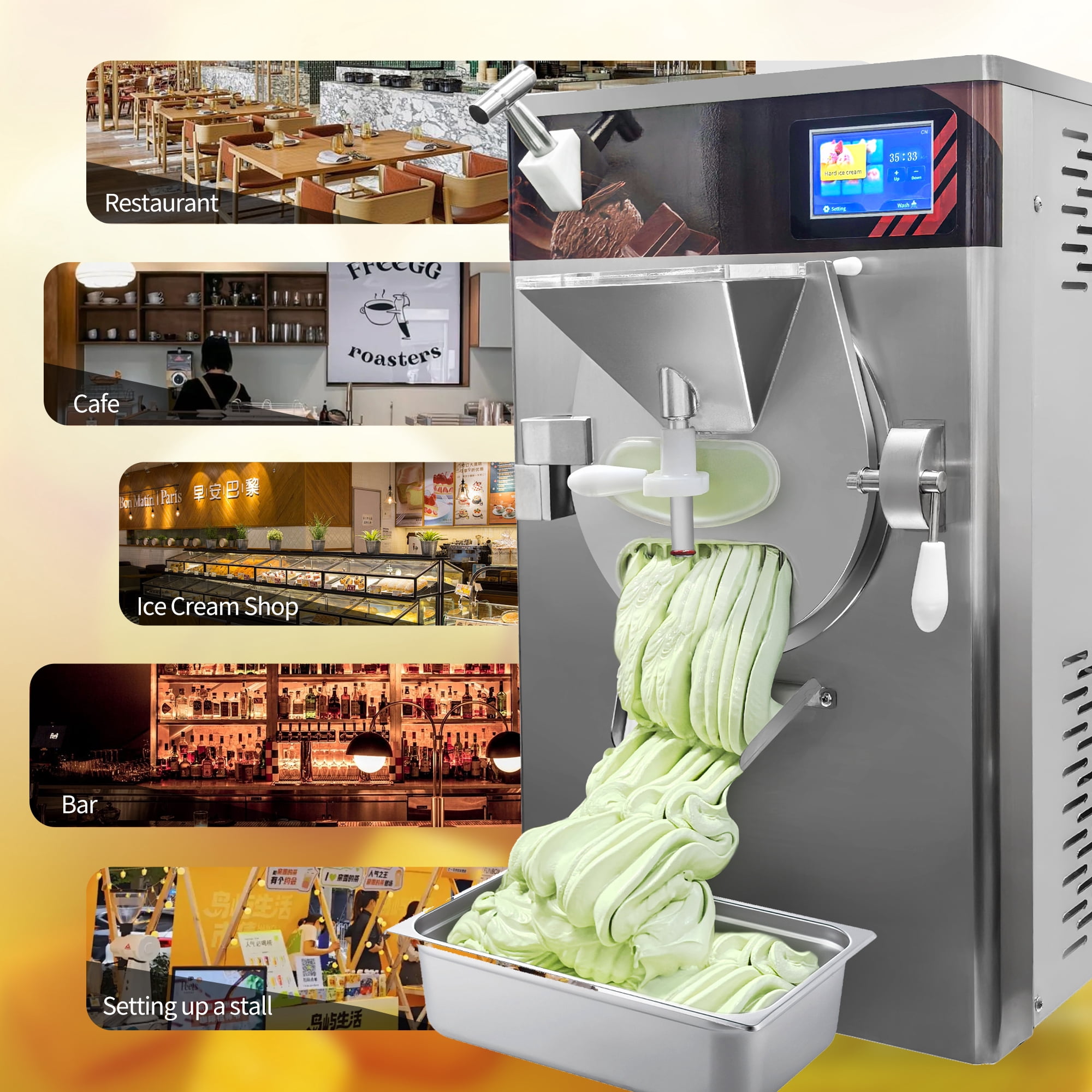 Mvckyi Gelato Ice Cream Machine, 12L 13 Gal/H Hard Ice Cream Maker Commercial, Batch Freezer Italian Ice Maker, 5 inch Touch Control Pane