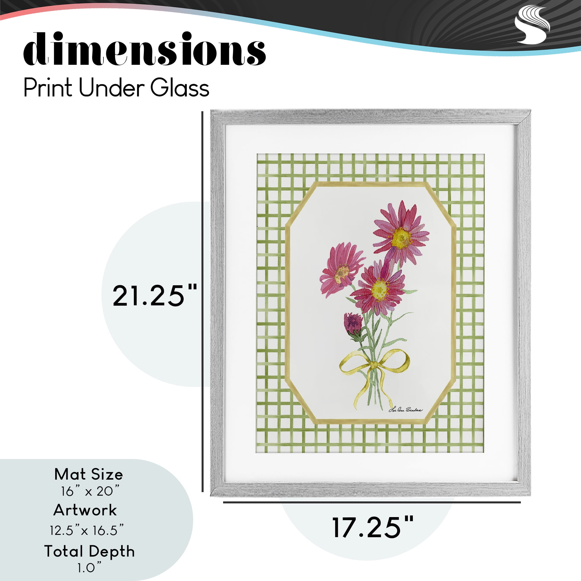 Botanical Story on Gingham Gray Framed Print Under Glass, design by Lee Ann Sanders