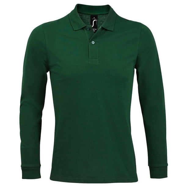 SOLS - Polo de Pique de Manga Larga para Hombre (Verde Botella)