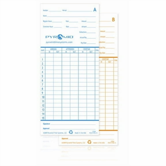Time Clock Cards For Pyramid Technologies 2000/6000, Two Sides, 3.38 X 7.44, 100/pack | Bundle of 5 Packs