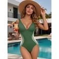thumbnail image 2 of MOYIKO Womens One Piece Swimsuit Slimming Tummy Control Bathing Suit Color Block V Neck Shapewear, 2 of 7