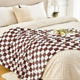 thumbnail image 4 of Brown Checkered Blanket, Ultra Soft Cozy Flannel - Checkered Grid Print Throws for Bed Sofa Couch, Luxury Throw Blanket for All Seasons, 60x80 Inch, Brown, 4 of 7