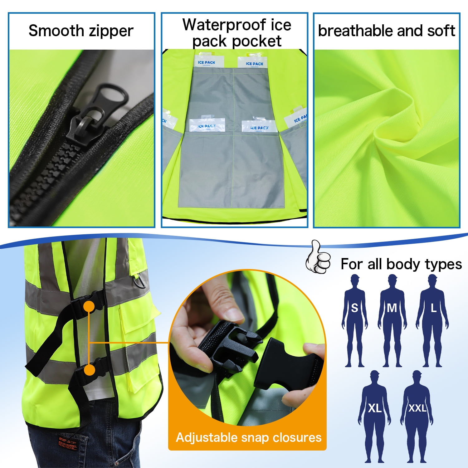 Cooling Vest with 20pcs Gel Ice Pack - Ice Safety Vest for Men Women Reflective Cool Vest for Hot Weather Work