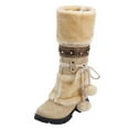 thumbnail image 1 of Bottes d'Hiver pour Femmes Chaudes à Bout Haut Rétro à Talons Ronds Bottillons à Pompon Mi-Hauteur - à Enfiler pour un Confort Stylé par Temps Froid, 1 of 8