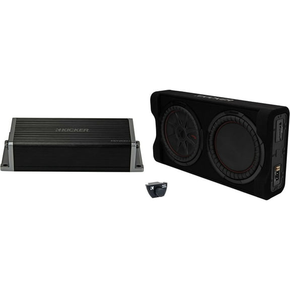 Kicker 47KEY2004 4-Channel DSP Smart Amplifier, 4x50W w/ 51PTRTP12 12" 500w Powered Down Firing Loaded Subwoofer Enclosure Bundle