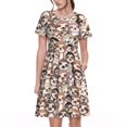 thumbnail image 1 of Fotbe Brown Sloth Vestido Largo de Moda para Mujer, Vestido Tipo Camiseta con Manga Corta y Estilo Casual a Rayas y Bloques de Color, 1 of 6
