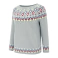 thumbnail image 4 of Women's Vintage Argyle Striped Knitted Sweaters Loose Long Sleeve Crewneck Pullover Casual Fall Winter Daily Tops Gray S, 4 of 6