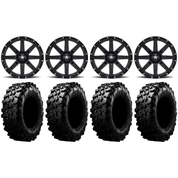 MSA Black Clutch 15" UTV Wheels 35" Carnivore Tires Kawasaki Teryx Mule