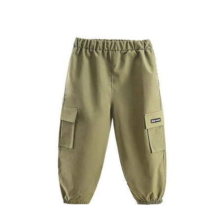 

Kids Cargo Pants Boys Solid Color Casual Trousers Elastic Cuffs Pants with Pockets Spring Summer Autumn Outdoor Joggers Pants Elastic Waist Length Pants Bottom Casual Baggy Trousers