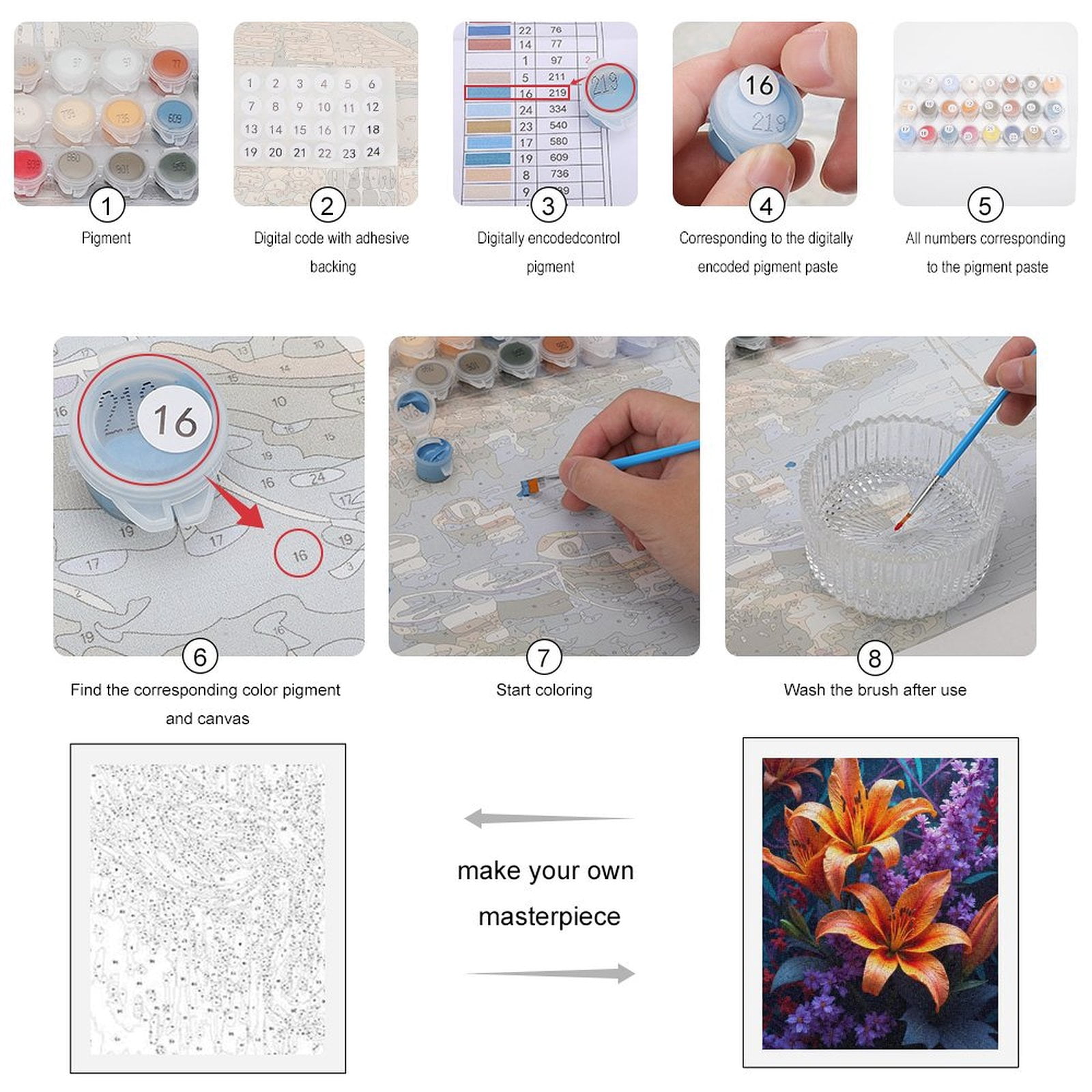 Paint by Numbers Kit for Adults, Orange Lilies Purple Blooms Background Paint by Numbers, Easy Paint by Numbers Kit for Adults Beginner, DIY Adult Paint by Number Kits on Canvas, Home Decor