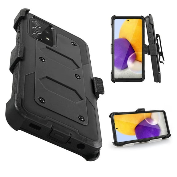 FIEWESEY for Samsung Galaxy A72 Case,Heavy Duty High Impact Resistant Armor Holster Defender Case with Kickstand Swivel Belt Clip Holster Built-in Screen Protector for Samsung Galaxy A72 5G(Black)