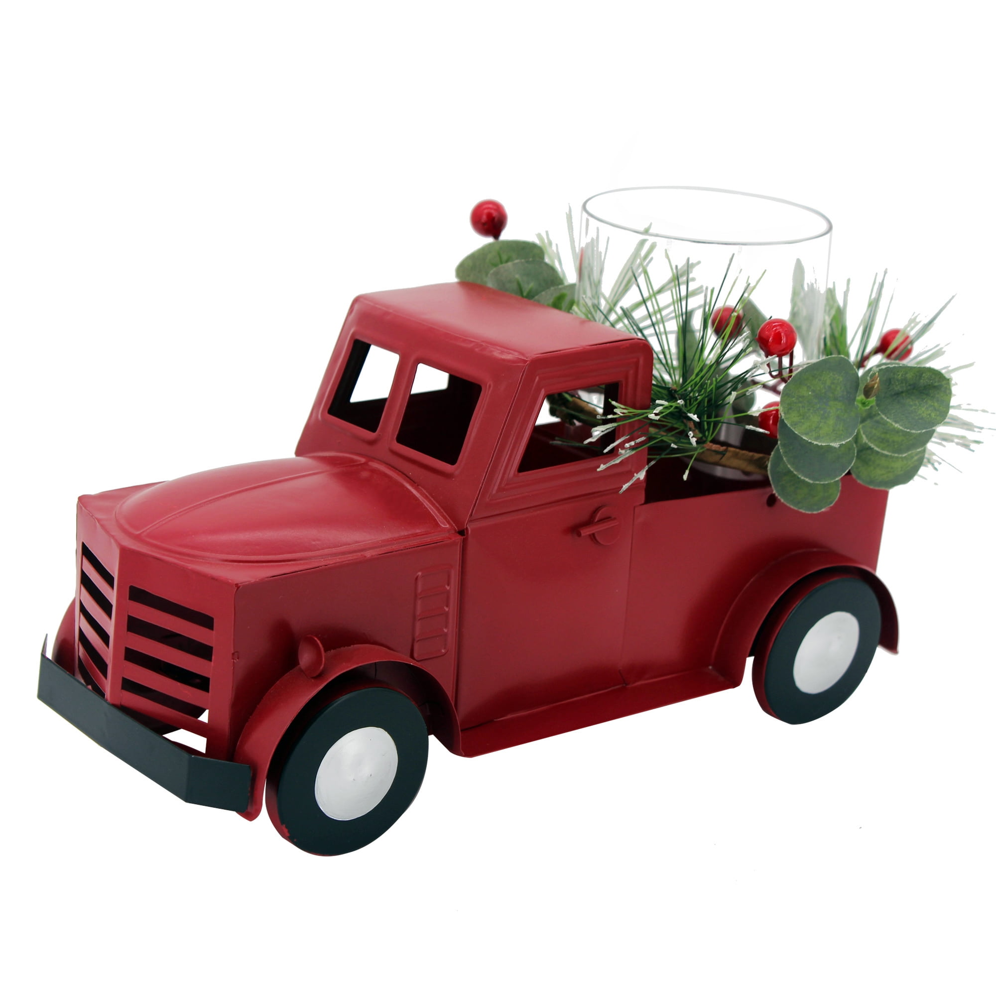 Holiday Time Christmas Farmhouse Truck Hurricane Candle Holder, Red