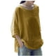 thumbnail image 3 of Blusa holgada de algodón con mangas 3/4 y remangada de tres cuartos para mujer, talla grande, color amarillo, talla M, 3 of 3