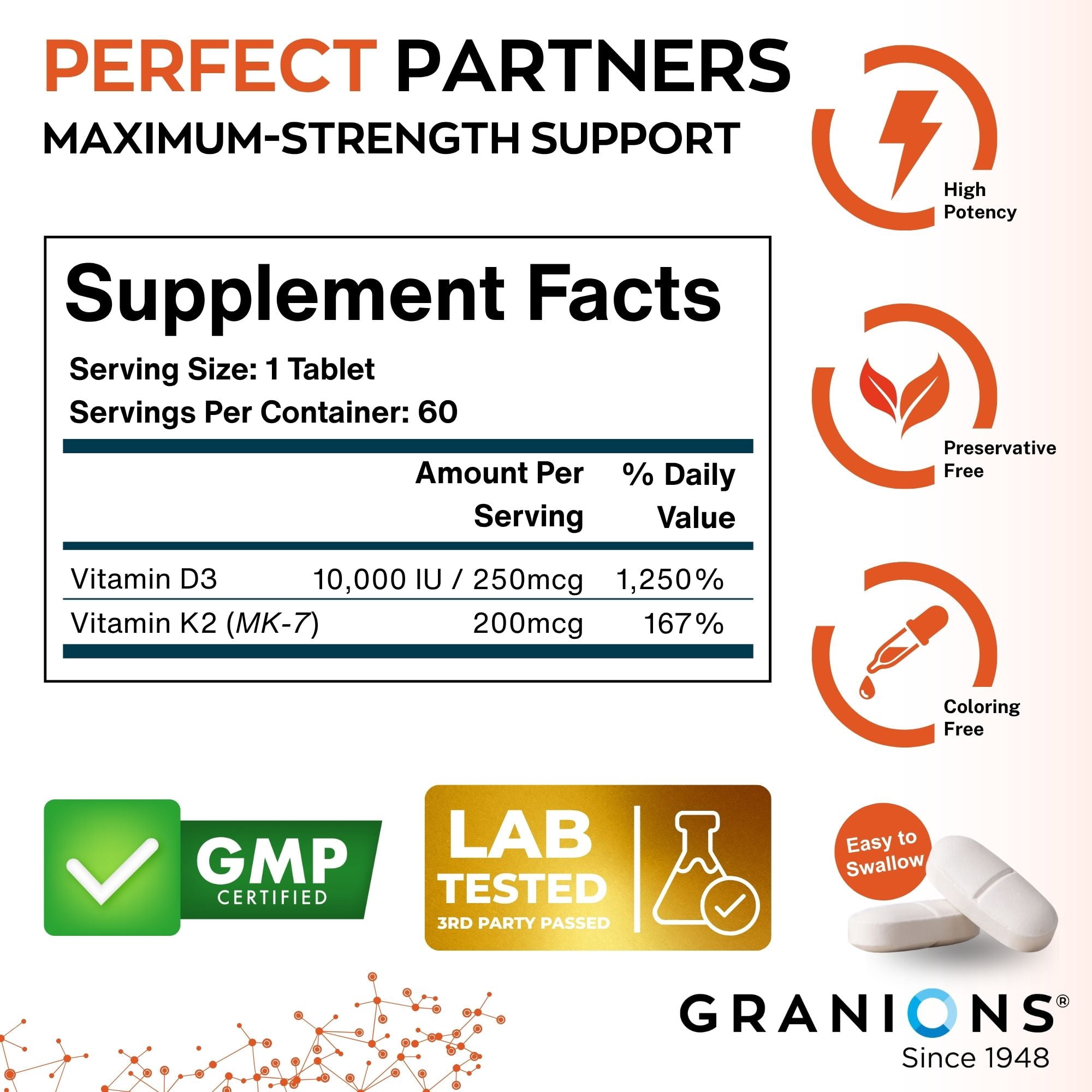 Max Strength D3 K2 Vitamin 10,000 IU MK7 Complex - Vitamin K2 D3 Supplement -Immune Support, Bone Health Supplements - 2 Month