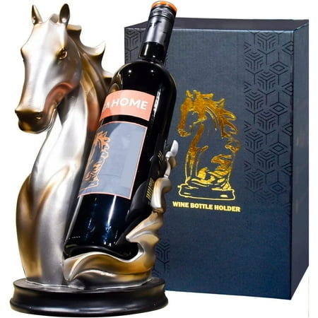 

Wine Bottle Holder Wine Racks Horse Statue as Home Kitchen Wine Cellar Decorative Storage Organizer Horse Sculpture Horse Decor Horse Gifts for Girls Men Women (Silver)