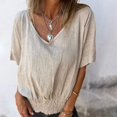 thumbnail image 2 of Delayuji Summer New Loose T Shirt for Women V Neck Casual Cotton and Linen Blouse Women Brown Xxl Cotton and Linen Short Sleeve Shirts for Women, 2 of 4