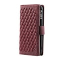 thumbnail image 2 of SaniMore for Samsung Galaxy S24 Wallet Case, Wrist/Crossbody Lanyard, 3D Lattice PU Leather Kickstand Zipper Purse Card Slots Magnetic Clasp Shockproof TPU Shell Anti-drop, Winered, 2 of 10
