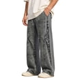 thumbnail image 2 of Jeans for Men Distressed Baggy Denim Pants Washed Streetwear Straight Wide Leg Jeans (Grey M), 2 of 5