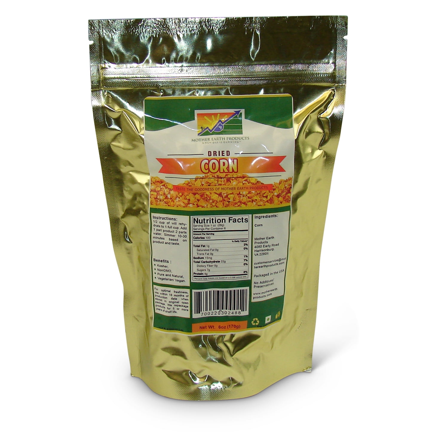 Dehydrated Corn, 2 full cup Mylar Bag