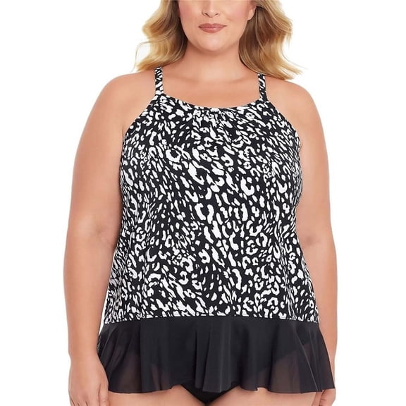 Swim Solutions Going Boldly Pleated High-Neck Ruffle Top, BLACK, 18W New with box/tags