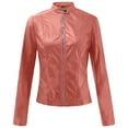 thumbnail image 6 of GEWSEY Womens Faux Leather Long Sleeve Jackets Quilted Moto Outwear Slim Lapel Coats (Pink, 5XL), 6 of 9