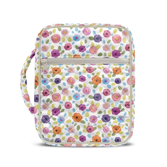 chaqlin Colorful Flowers Bible Cover Case for Women Large Quilted Bible Bags Portable Church Bag Multi-Functional Bible Tote Bag with Handle Bible Study Supplies