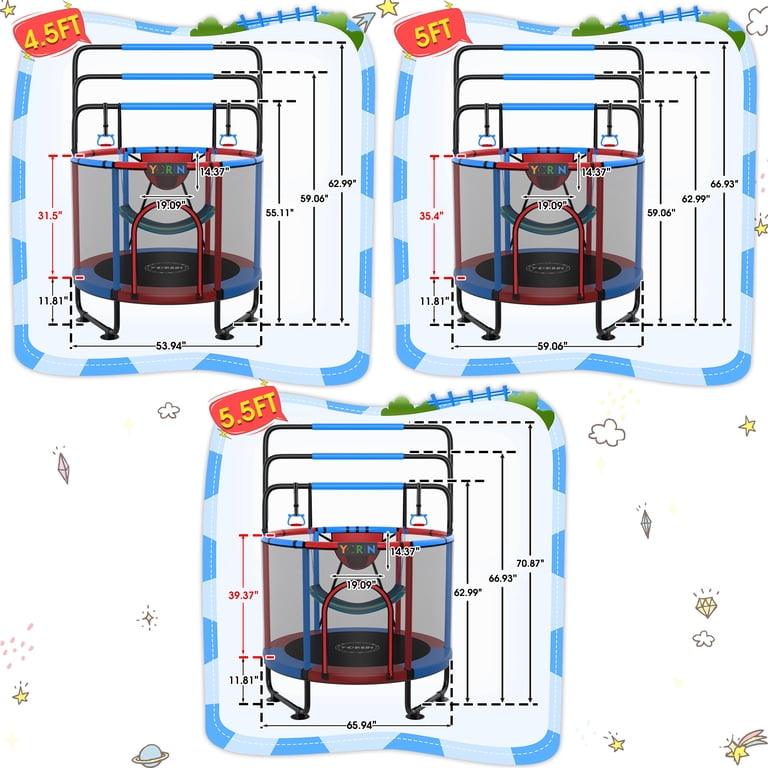 YORIN, Kids Trampoline, 65'', Indoor Outdoor with Enclosure Net