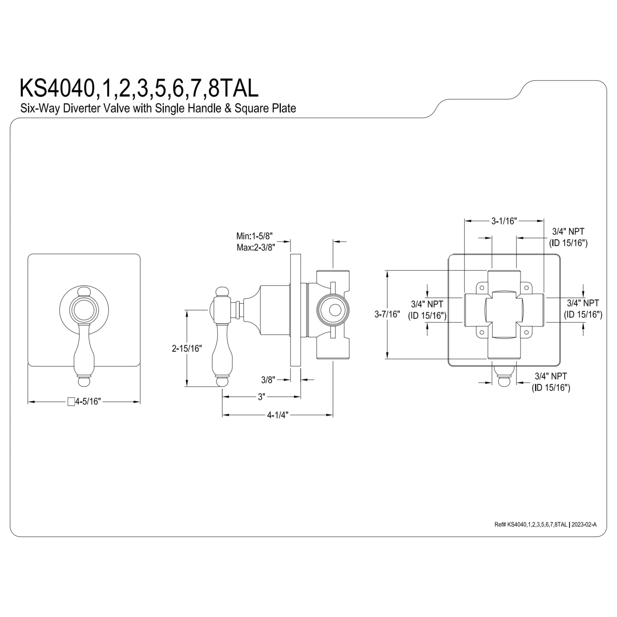 Kingston Brass KS4048TAL Tudor Single-Handle Six-Way Diverter Valve with Square Trim Kit, Brushed Nickel