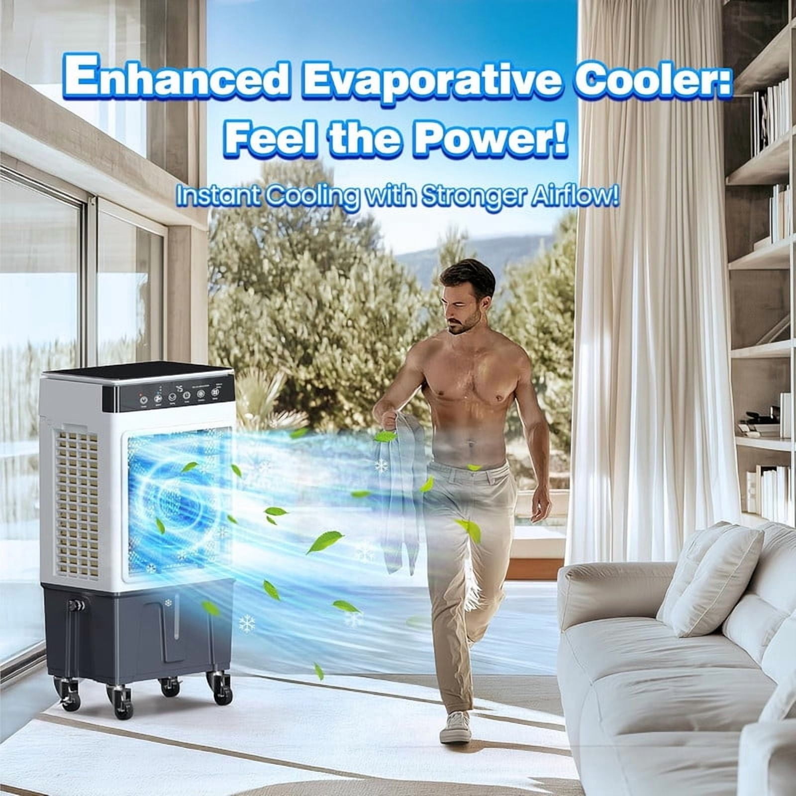 Swamp Cooler, 3500CFM 3-in-1 Evaporative Air Cooler with 6.5Gal Water Tank, Dry-Run Protection, 120° Oscillation, 12H Timer, Remote, 4 Ice Packs, Portable Air Conditioner for Bedroom Home Office