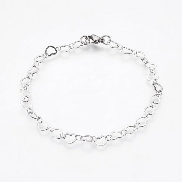 Pulsera de cadena de acero inoxidable 304 con dije de corazón y cierre de pinza de langosta (1 unidad)