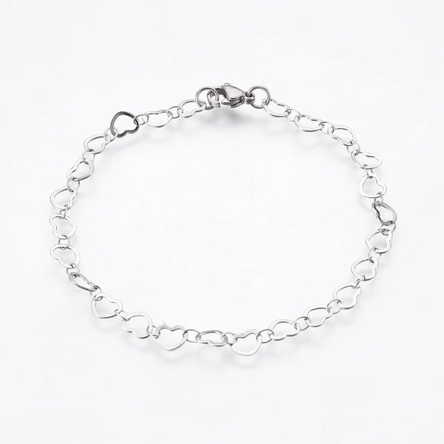 Pulsera de cadena de acero inoxidable 304 con dije de corazón y cierre de pinza de langosta (1 unidad)