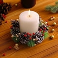 thumbnail image 4 of Christmas Decorations, Artificial Candle Holder Wreath with White Berries Pine Cones and Green Branches Holiday Table Centerpiece for Christmas Dinner Party Home Décor, 4 of 6