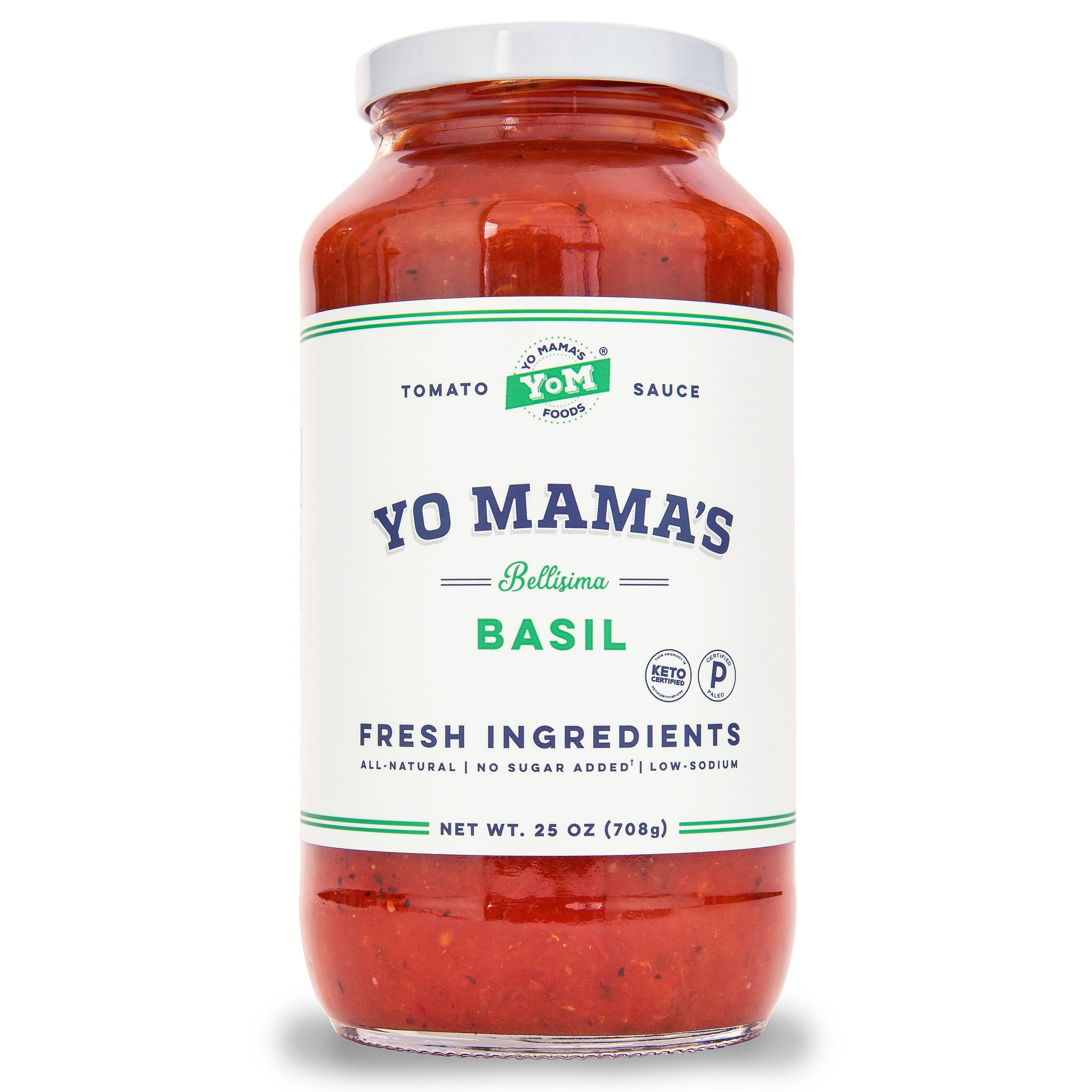 Yo Mama's Foods Gluten-Free, Keto, Tomato Basil Pasta Sauce, 25 oz Jar