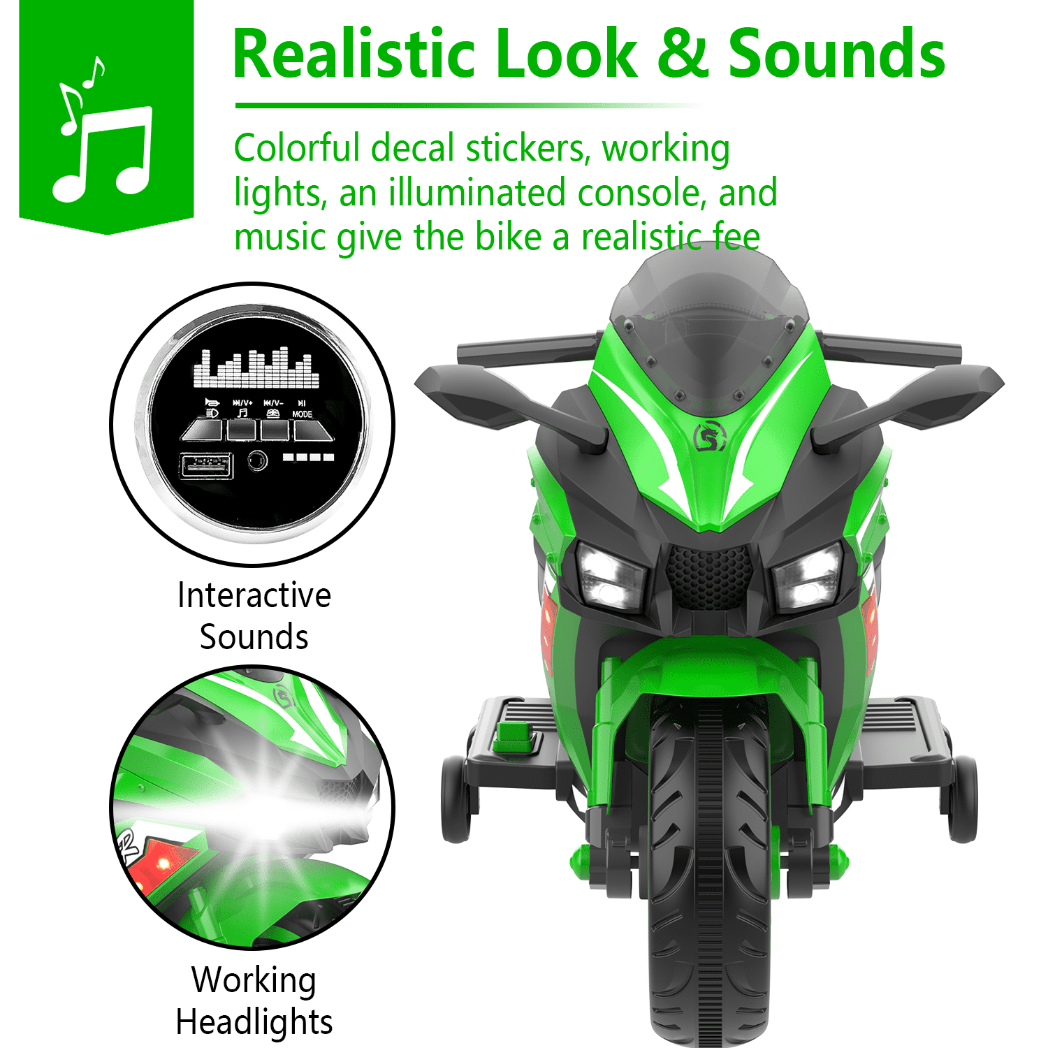 HNH 12V Ride on Motorcycle for Kid, Electric Motorcycle with Music, Lights, Bluetooth