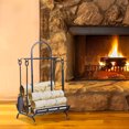 thumbnail image 2 of Outsunny Indoor Outdoor Firewood Rack with 4 Tools, elevated base Steel Power Coated Construction Fire Wood Storage Stacking Set, Black, 2 of 10
