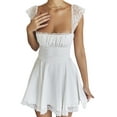 thumbnail image 1 of xiaxaixu Femmes Vintage A-line Robe, Buste Froncé Manches Courtes Couleur Unie Flowy Mini Robe, 1 of 9