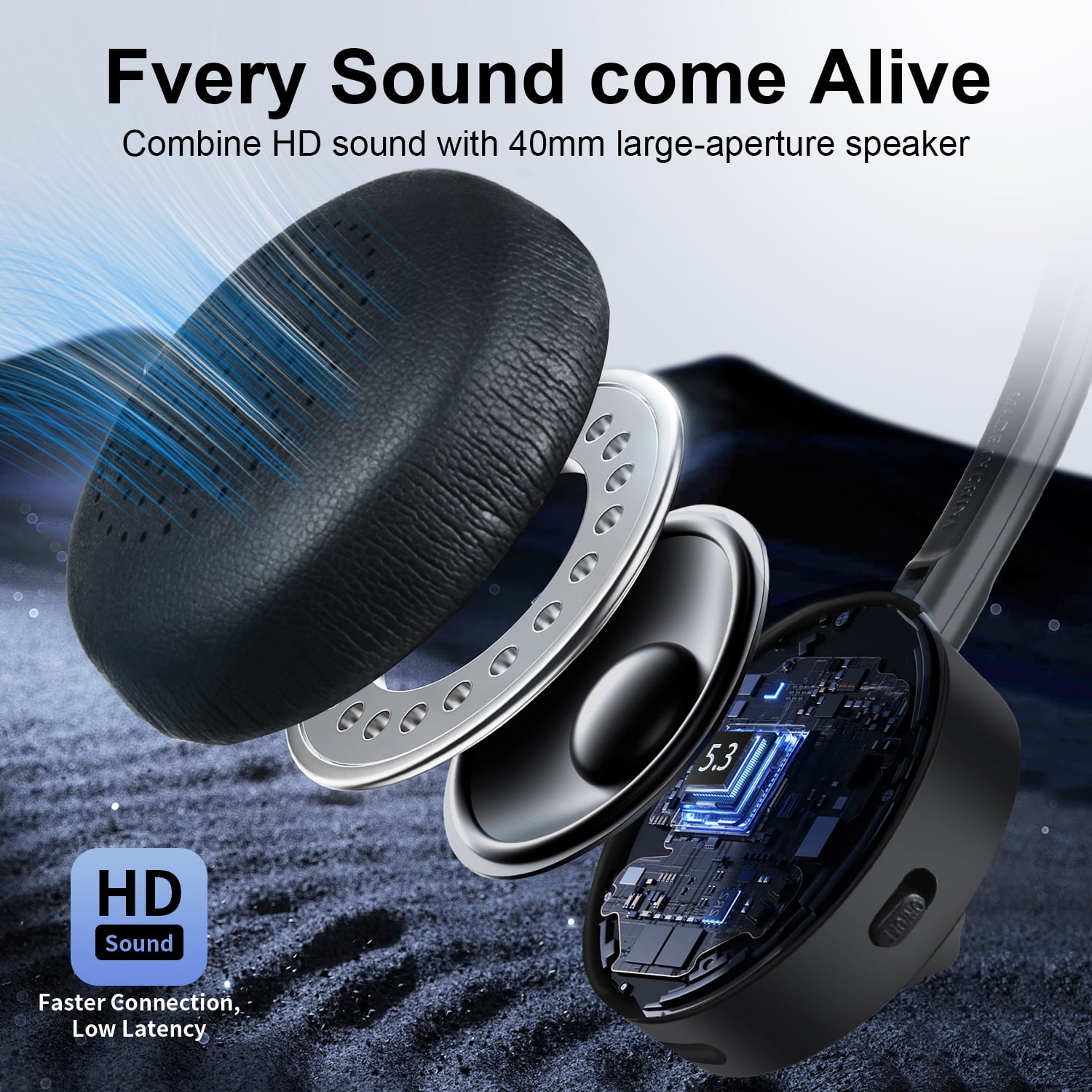 ABCPOW Trucker V5.3 Bluetooth Headset with Microphone,Noise Cancelling Headphones w/ Charging Base,Wireless On-Ear Earphones 30Hrs Playtime Wireless Headset for Office PC/Work/Cell Phone/Call Center