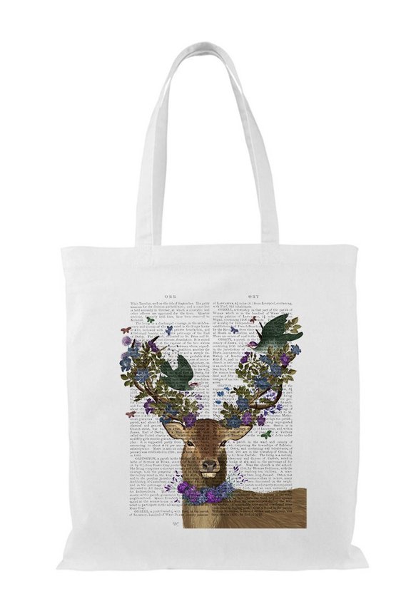 Deer Birdkeeper Tote Bag - Fab Funky Designs, One Size Cotton Canvas Tote Bag