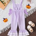 thumbnail image 5 of lnmuld Girls Little Boo Ghost Solid Gingham Suspender Overalls Flare Bell Bottom Pants Halloween Lace Bow Decor Kids Casual Jumpsuit Trousers 12-18 Months,Purple, 5 of 9