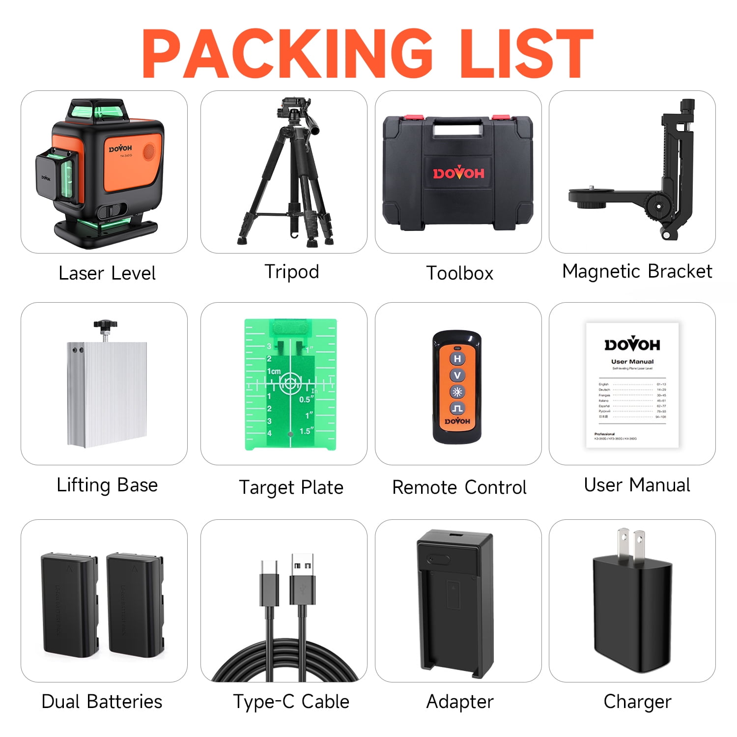 4D Laser Level with Tripod : Dual Batteries Laser Level 360 Self Leveling Green Hard Toolbox for Construction Floor Tiling Ceiling, Class Ⅱ, Y4-360G-KIT