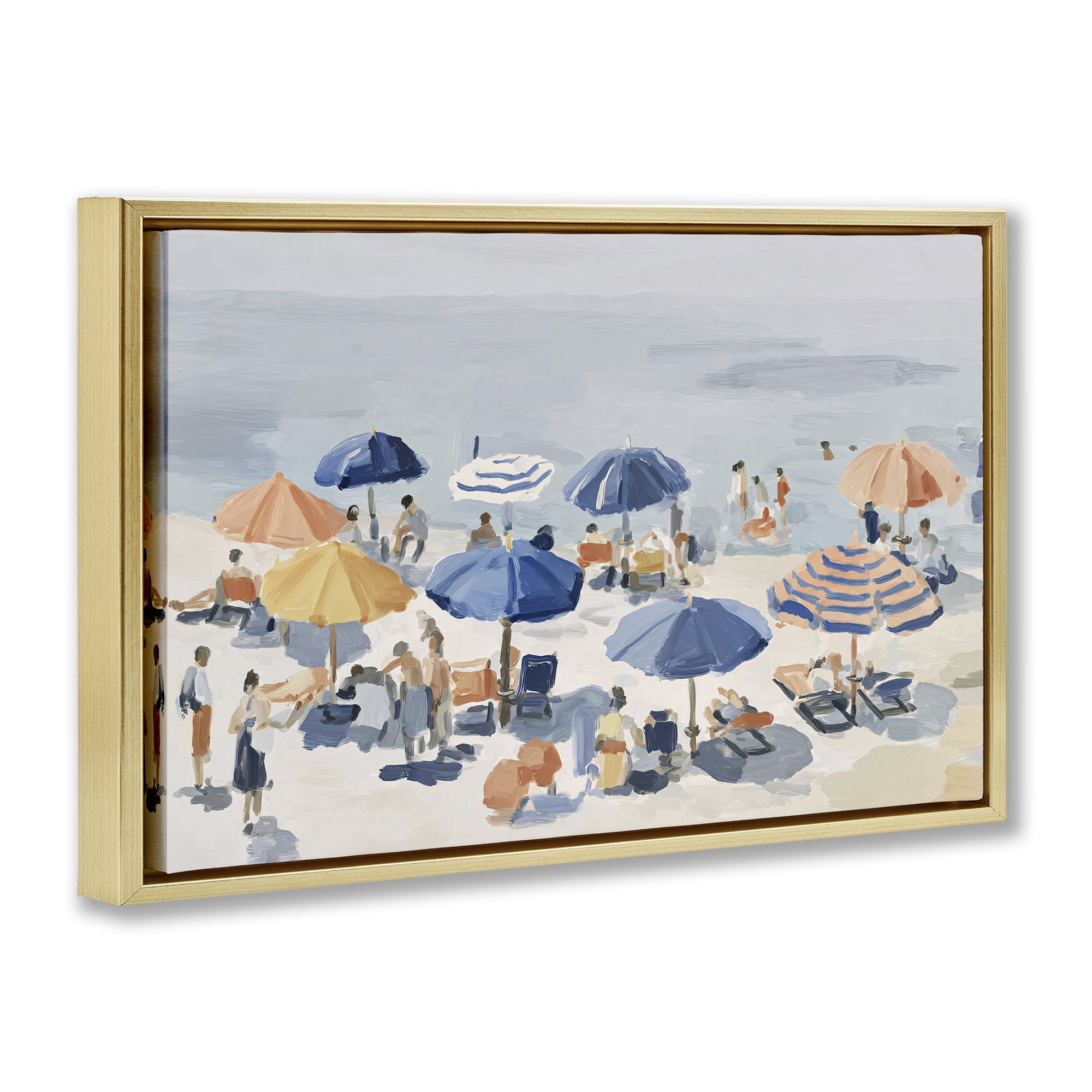 Stupell Industries Summer Fun Beach Crowd Gold Framed Floater Canvas Wall Art, design by Jacky Ngan