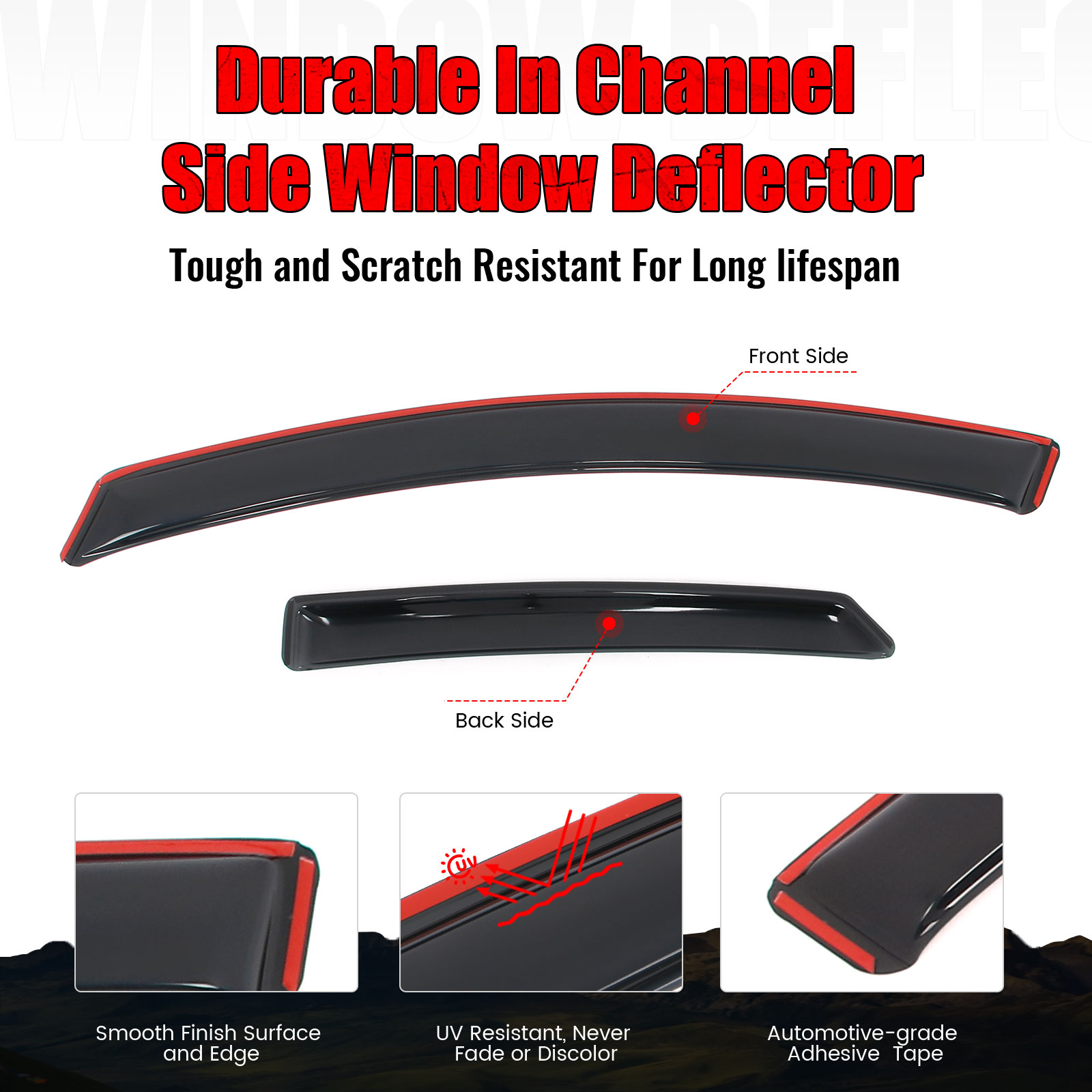 Ikon Motorsports In-Channel Window Visors Fits 2013-2020 Ford Fusion, Slim Style Side Door Rain Vent Guard Deflectors, Acrylic Smoke 4PCS
