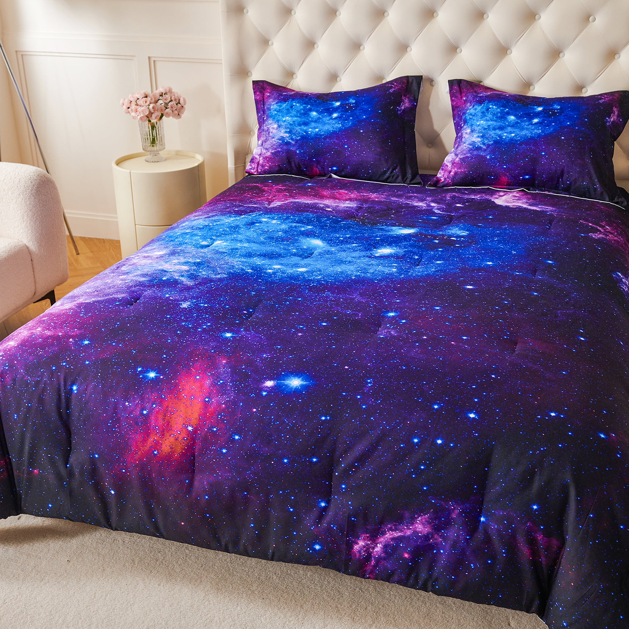 Koniroom 3-Piece Galaxy Comforter Set Full Size - Cosmic Blue and Purple Bedding with Reversible Design, Ideal Gift Idea for Teen Boys and Girls