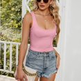 thumbnail image 4 of Defitshape Women's Soft Tank Top T Shirt Crop Top Ribbed Sleeveless Fitted Summer Travel Square Neck Sexy Fall Pink Medium, 4 of 4