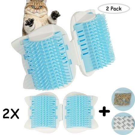 FunChaos 2 Pcs Cat Self Groomers with Catnip, Cat Corner Scratcher for Indoor Cat, Cat Self Massage Combs for Long & Short Fur Kitten and Cats